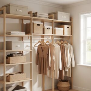Scandinavian-Inspired Closet with Light Wood and Cream Tones