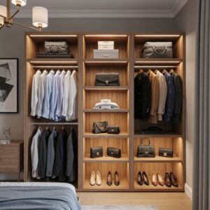 Built-In Style Open Closet With Wood Frames
