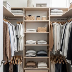 Minimalist IKEA Closet with Open Shelving and Hanging Rods